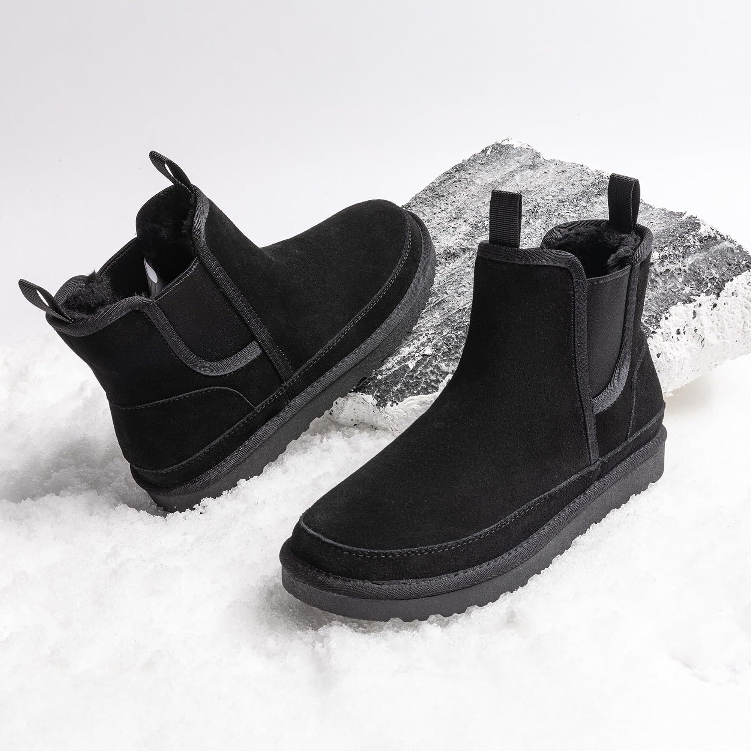 image:imageBruno Marc Mens FuzzyGo Winter Chelsea Boots Rugged Suede Leather Cold Weather Warm Outdoor BootsBlack