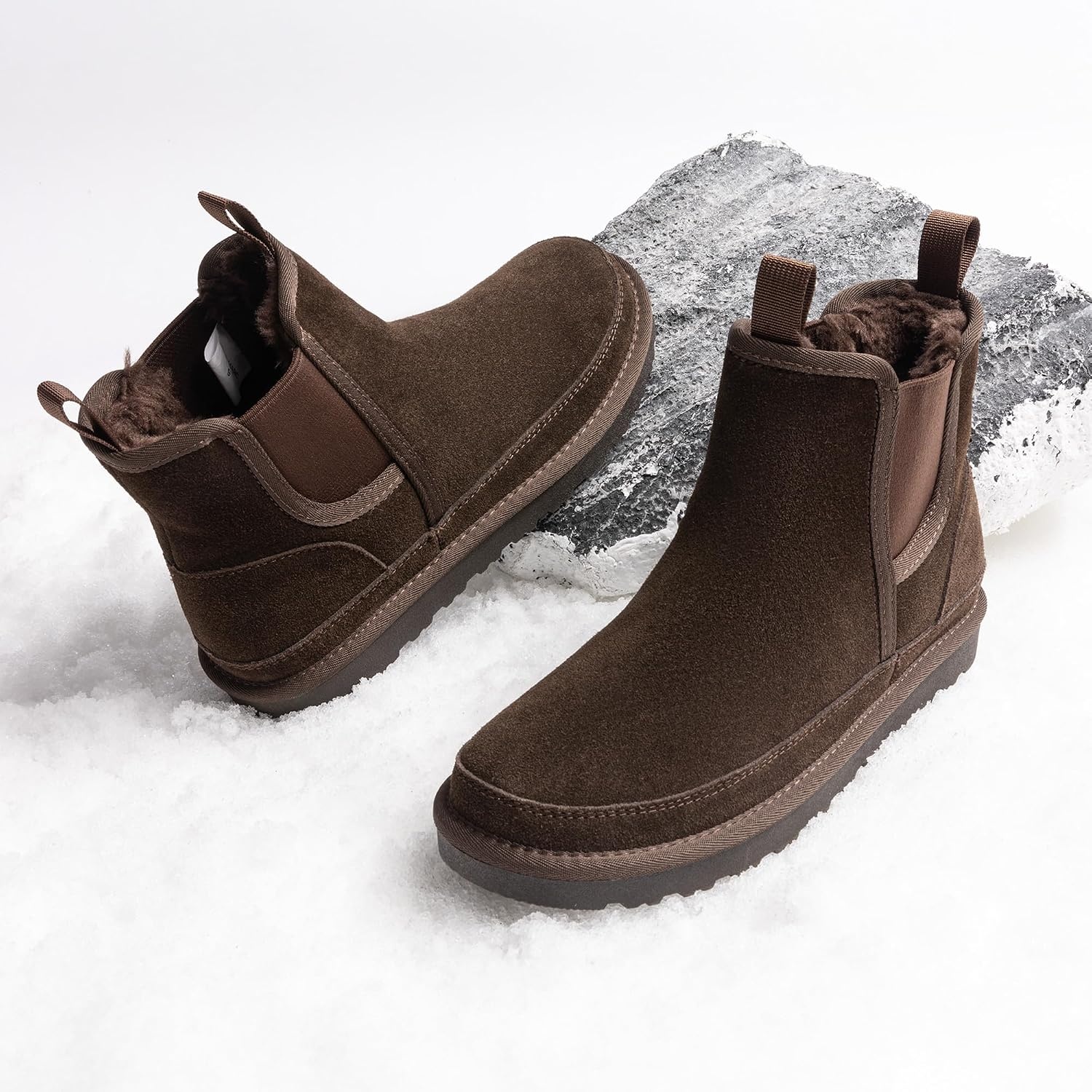 image:imageBruno Marc Mens FuzzyGo Winter Chelsea Boots Rugged Suede Leather Cold Weather Warm Outdoor BootsBrown