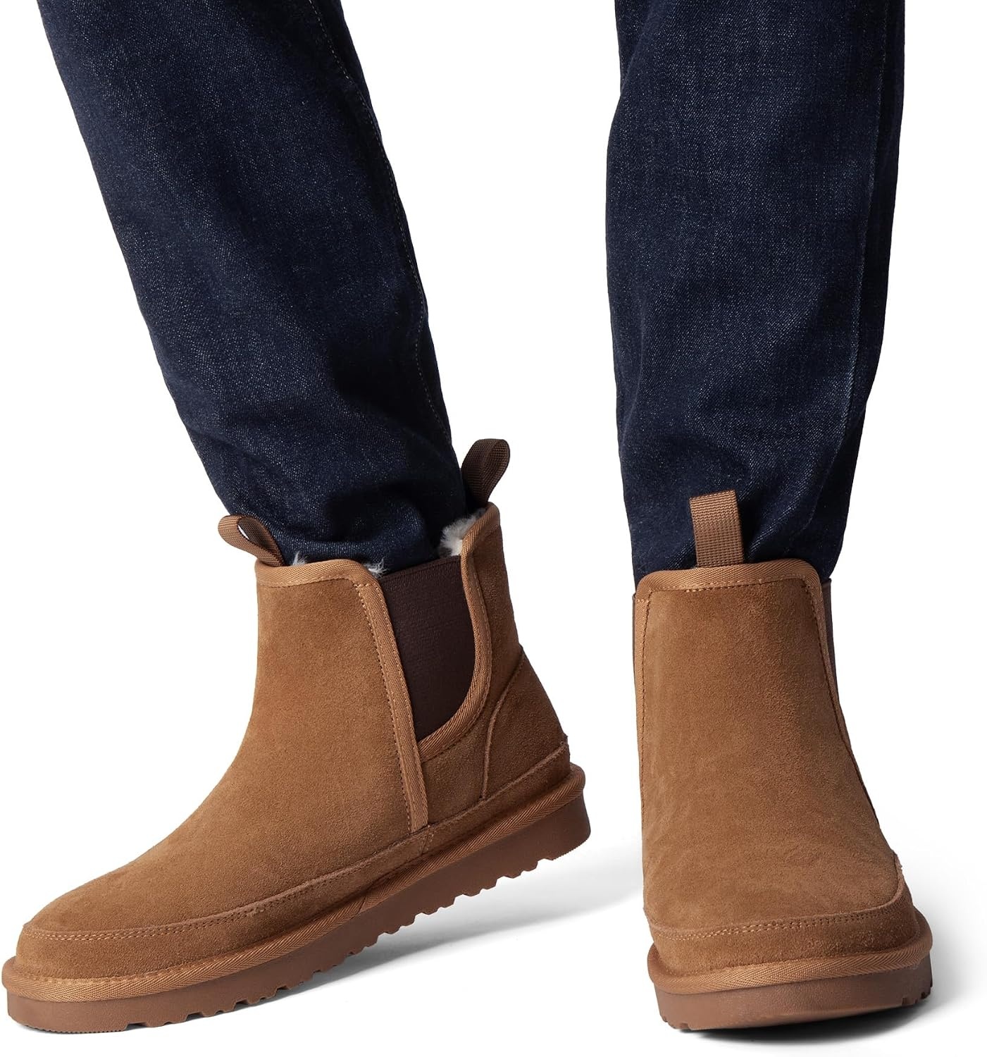 image:imageBruno Marc Mens FuzzyGo Winter Chelsea Boots Rugged Suede Leather Cold Weather Warm Outdoor BootsChesnut