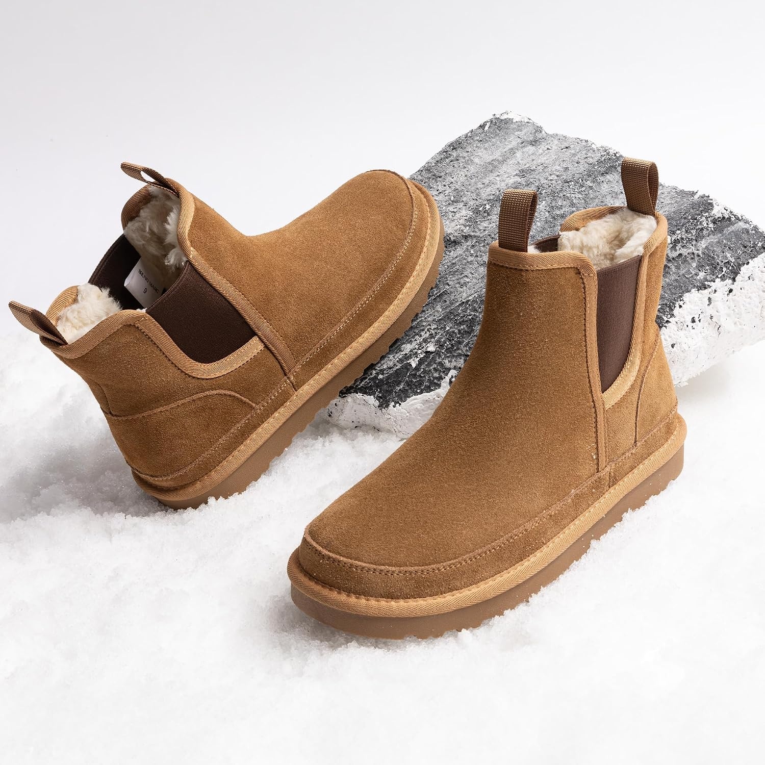 image:imageBruno Marc Mens FuzzyGo Winter Chelsea Boots Rugged Suede Leather Cold Weather Warm Outdoor BootsChesnut
