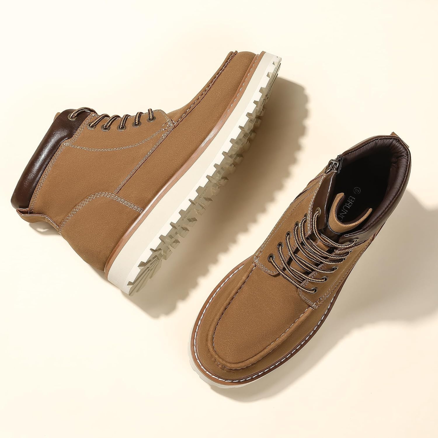 image:imageBruno Marc Mens Moc Toe Boot Fashion Comfort Warm Faux Fur Lining EVA Midsole Durable Traction Rubber Outsole Insulated Winter Casual Boots for Daily Outdoor WearBrown