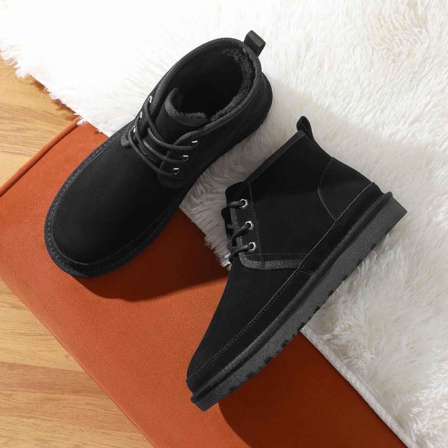image:imageBruno Marc Mens Winter Snow Boots FuzzyGo Cozy Suede Leather Cold Weather Warm Outdoor Casual Ankle BootsBlack