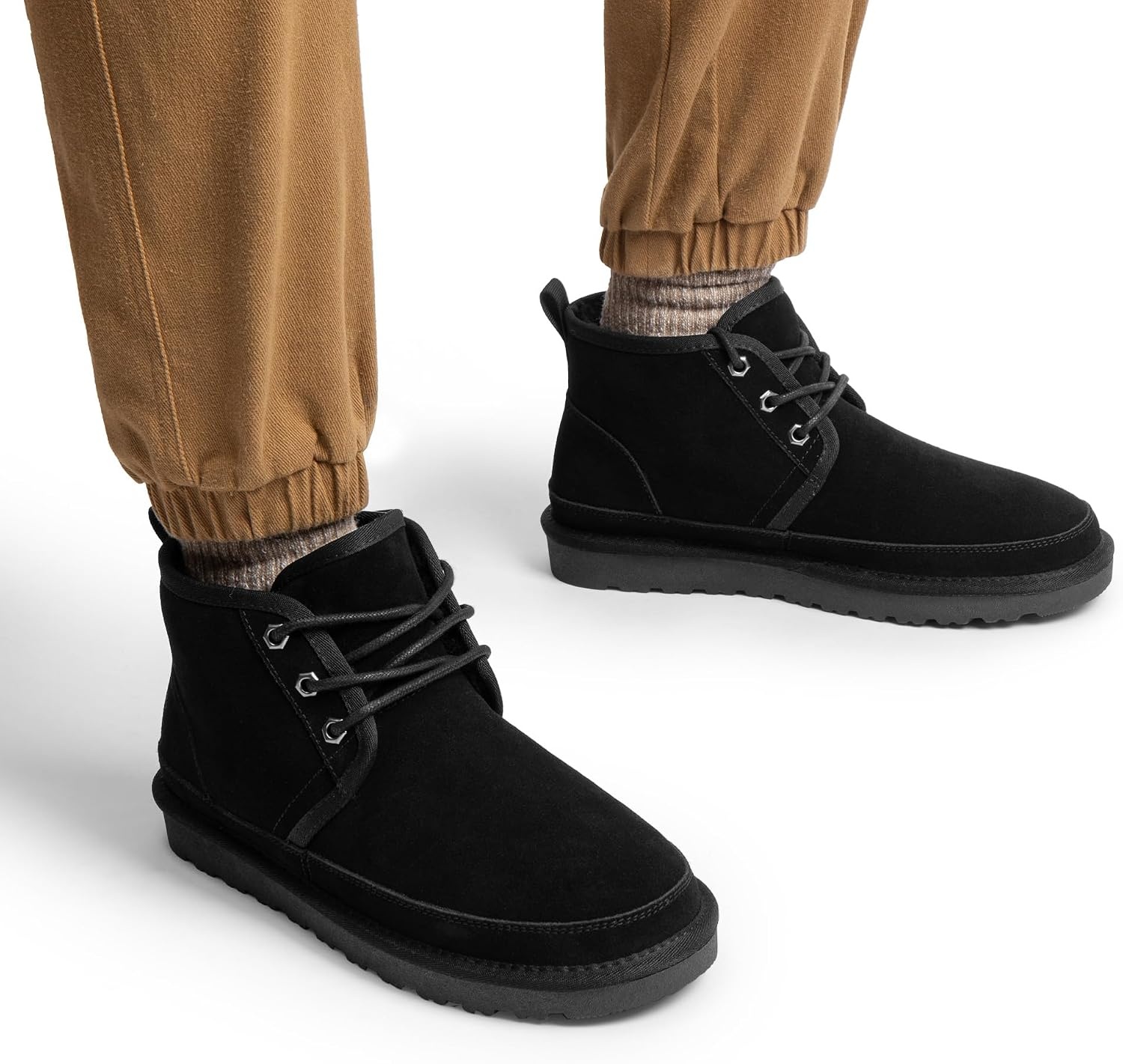 image:imageBruno Marc Mens Winter Snow Boots FuzzyGo Cozy Suede Leather Cold Weather Warm Outdoor Casual Ankle BootsBlack