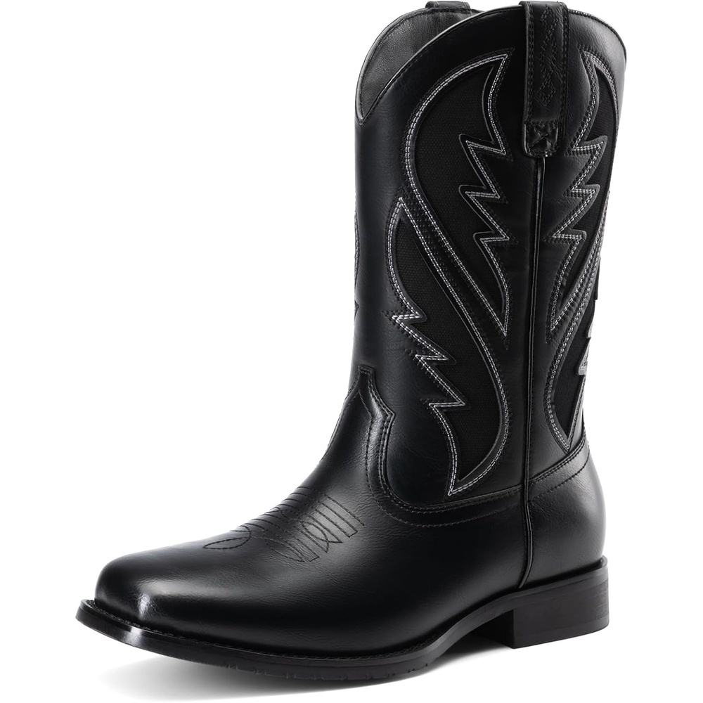 image:imageBruno Marc Mens Durable Cowboy Classic Slip on Western Boots with Chic Embroidered Durable Short Fashionable Western BootsAll Black