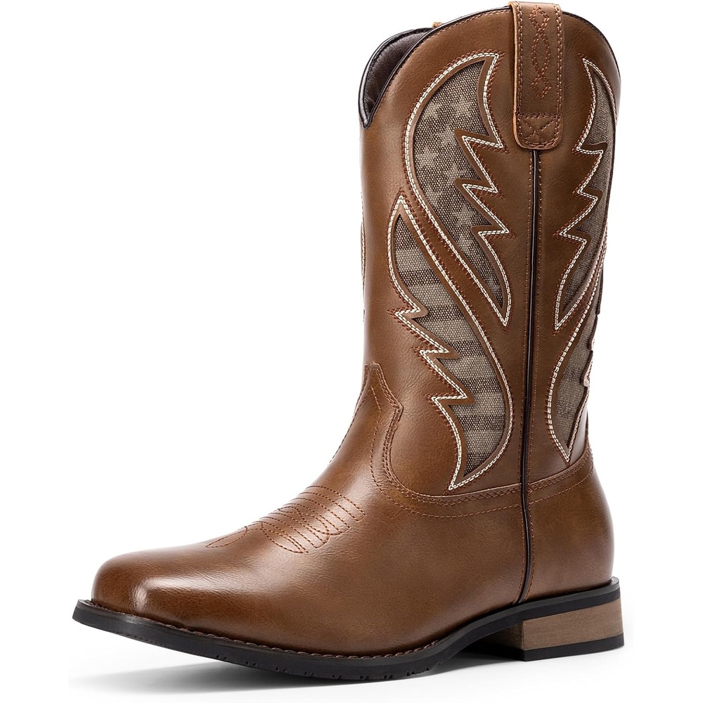 image:imageBruno Marc Mens Durable Cowboy Classic Slip on Western Boots with Chic Embroidered Durable Short Fashionable Western BootsBrown