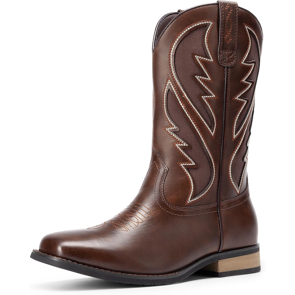 image:imageBruno Marc Mens Durable Cowboy Classic Slip on Western Boots with Chic Embroidered Durable Short Fashionable Western BootsCoffee
