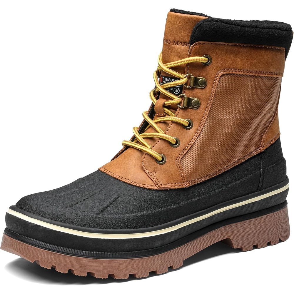 image:imageBruno Marc Mens Insulated Waterproof Snow Boots 200g insulation retains heat to 25F sealed build keeps feet dry rubber outsole boosts grip durable upper resists wearBrownYellowNet