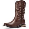 Bruno Marc Men’s Durable Cowboy Classic Slip on Western Boots with Chic Embroidered Durable Short Fashionable Western Boots(Coffee)