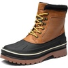 Bruno Marc Men’s Insulated Waterproof Snow Boots | 200g insulation retains heat to -25°F; sealed build keeps feet dry; rubber outsole boosts grip; durable upper resists wear(Brown/Yellow/Net)