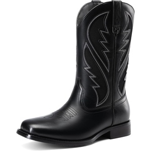 Bruno Marc Men’s Durable Cowboy Classic Slip on Western Boots with Chic Embroidered Durable Short Fashionable Western Boots(All Black)