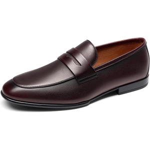 Bruno Marc Men’s Penny Loafers Leather Suede Dress Shoes(Dark Red)