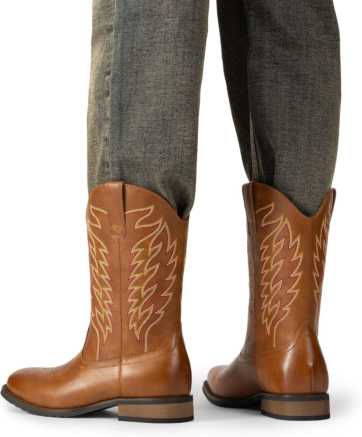 image:imageBruno Marc Cowboy Boots for Men Slip on Western Boots with Chic Embroidered Durable Short Retro Country Square Toe BootBrown