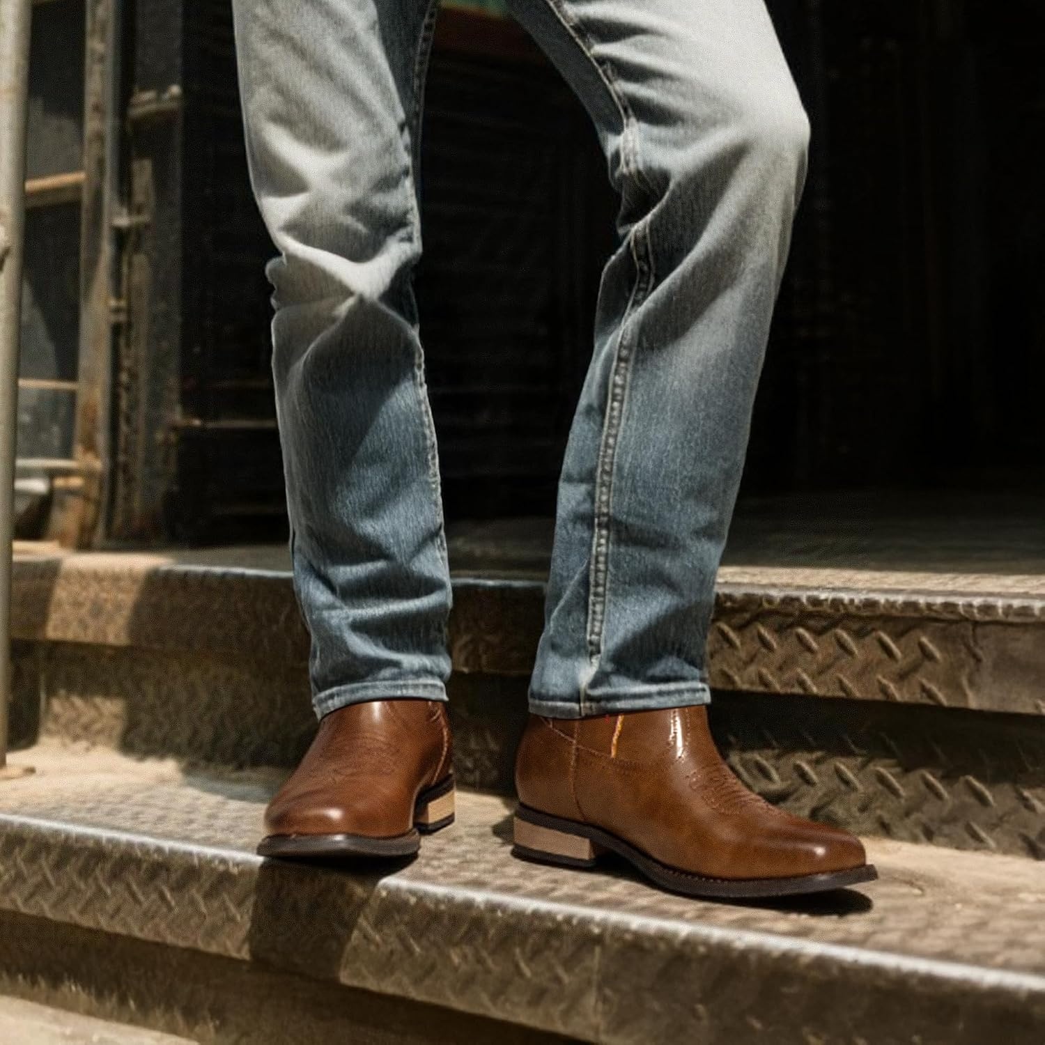 image:imageBruno Marc Cowboy Boots for Men Slip on Western Boots with Chic Embroidered Durable Short Retro Country Square Toe BootCoffee