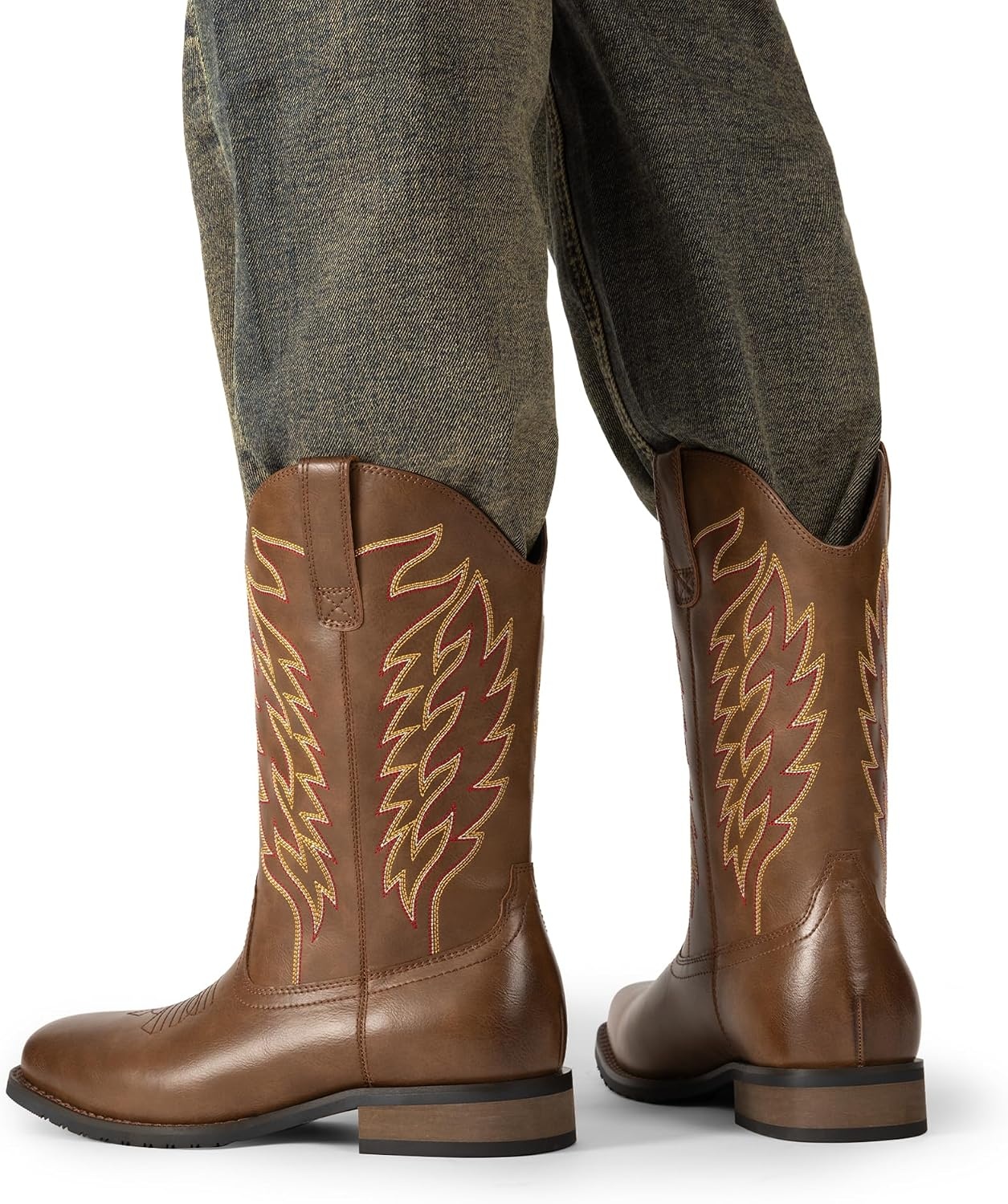 image:imageBruno Marc Cowboy Boots for Men Slip on Western Boots with Chic Embroidered Durable Short Retro Country Square Toe BootCoffee