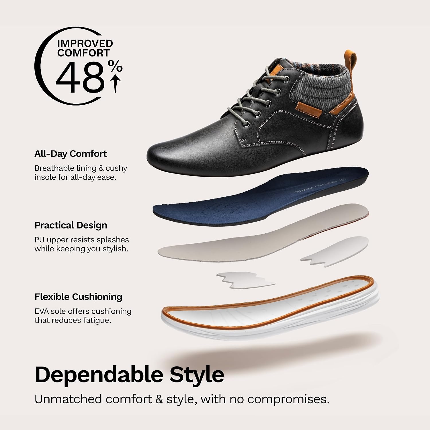 image:imageBruno Marc Mens Mid Top Chukka Sneaker Dress BootDarkGrey