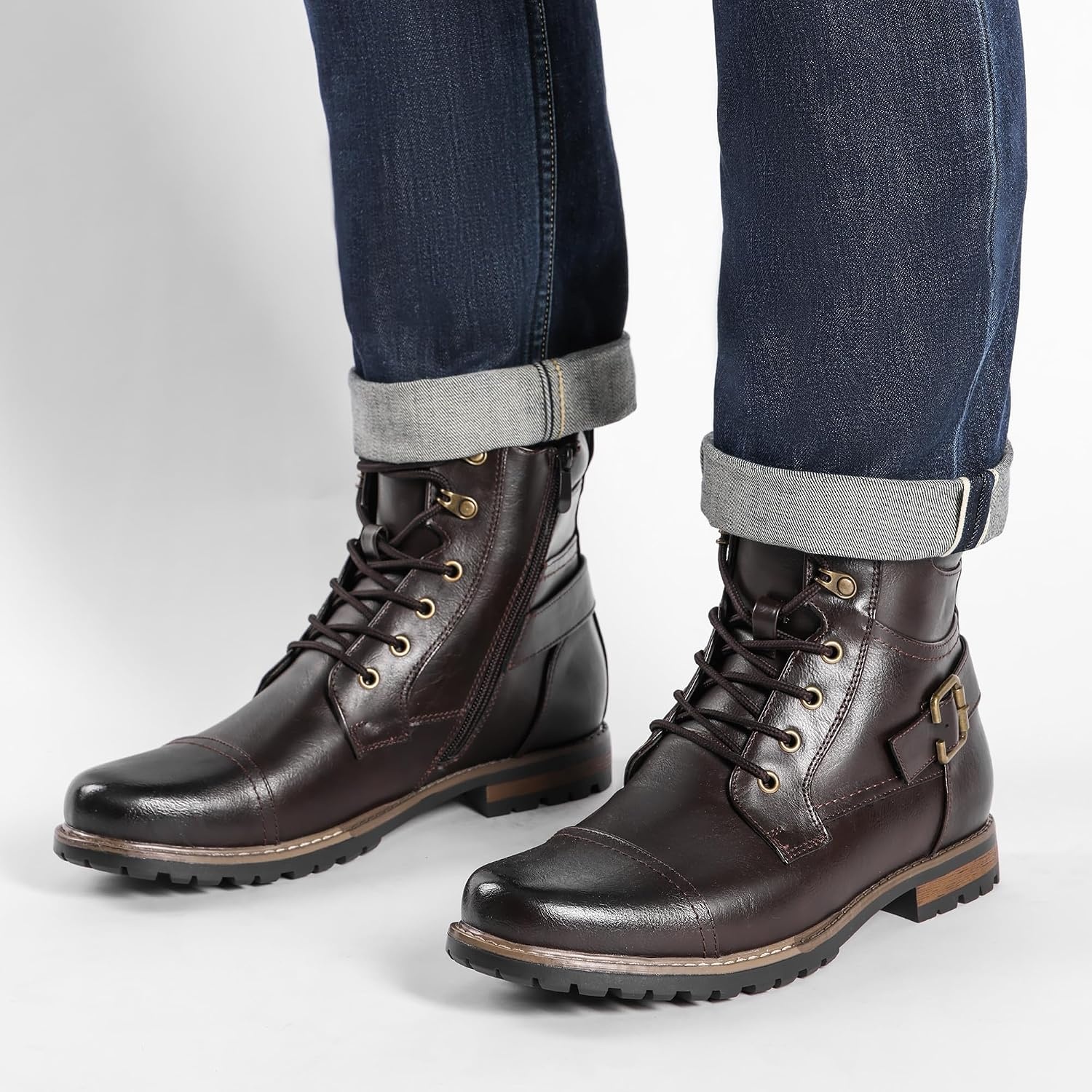 image:imageBruno Marc Mens Motorcycle Combat BootsDark Brown3