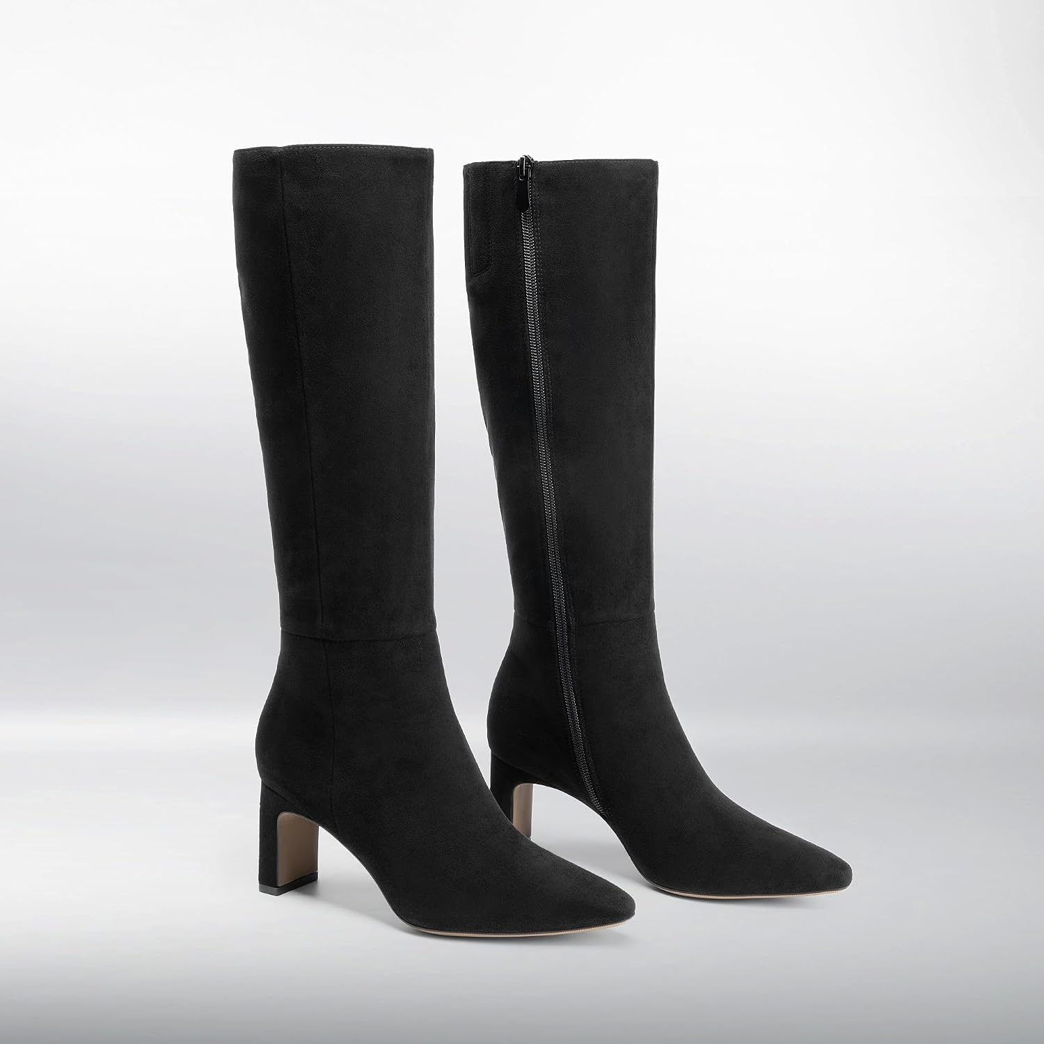 image:imageDREAM PAIRS Chunky Heel Knee High Faux Leather BootsBlacksuede