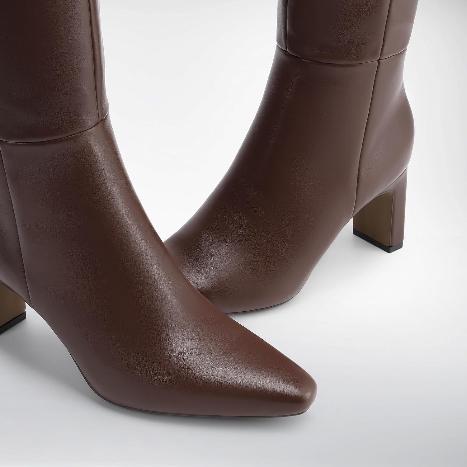 image:imageDREAM PAIRS Chunky Heel Knee High Faux Leather BootsBrownpu