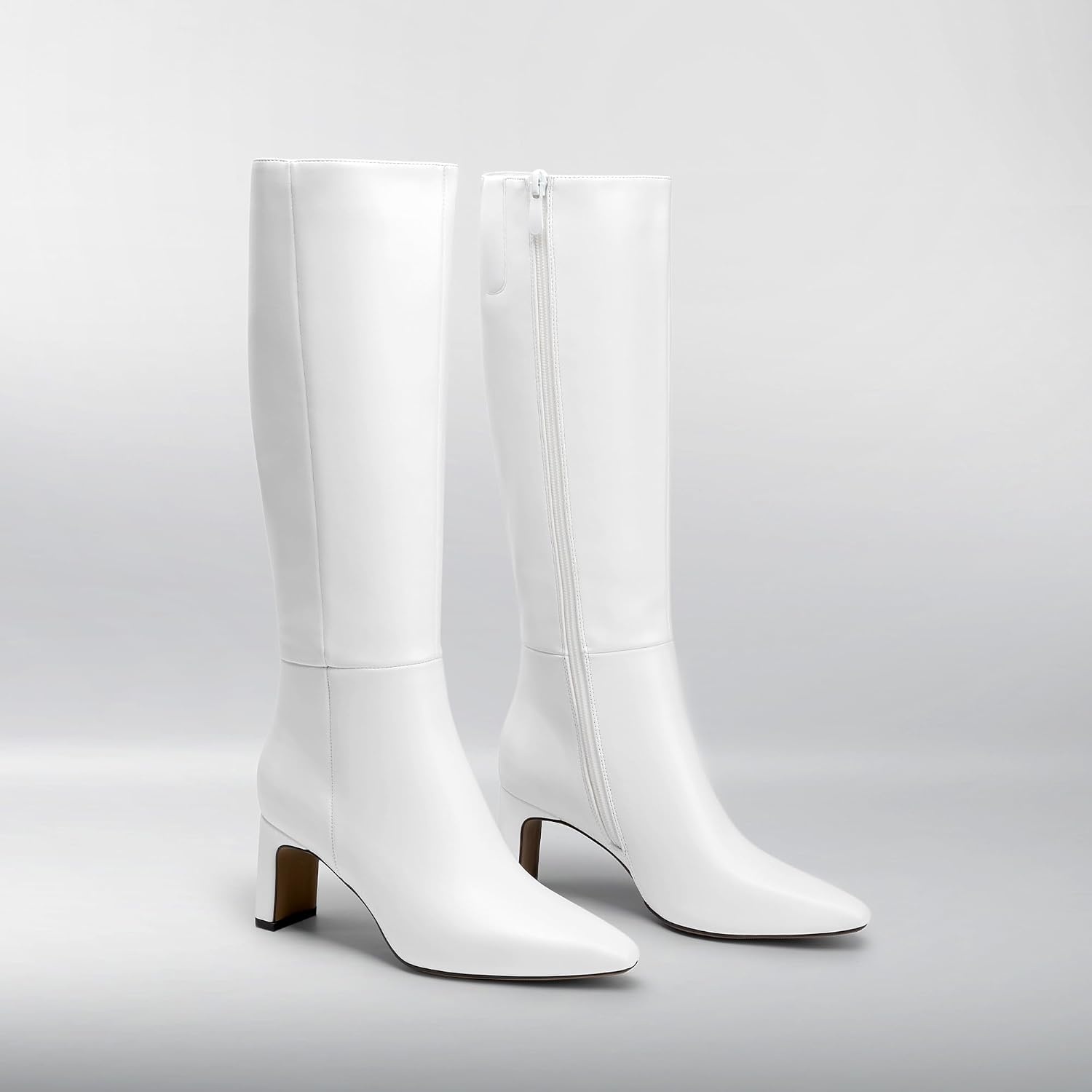 image:imageDREAM PAIRS Chunky Heel Knee High Faux Leather BootsWhite