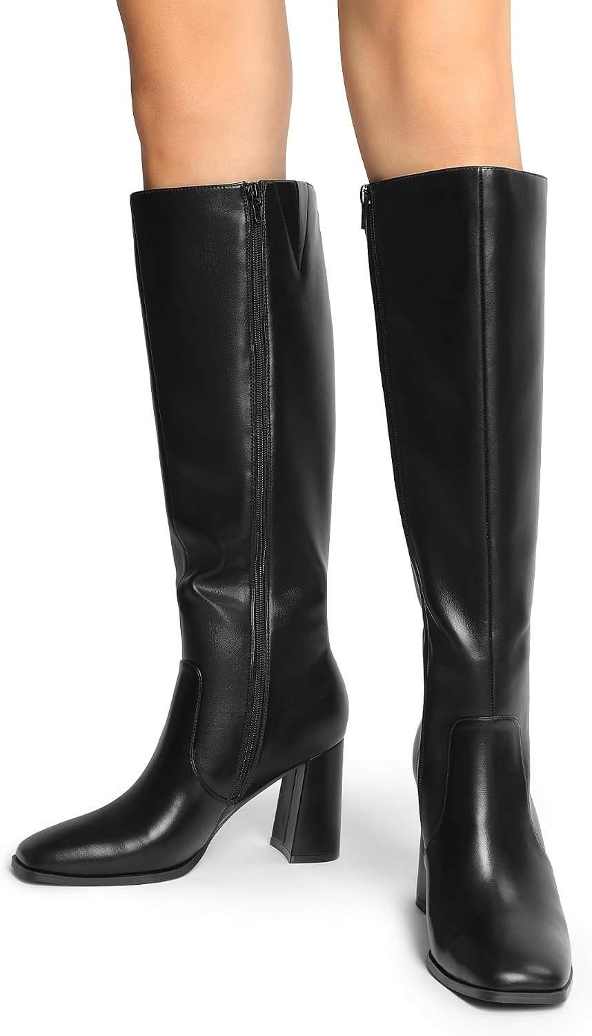 image:imageDREAM PAIRS Womens Knee High Square Toe Heel BootsBlack