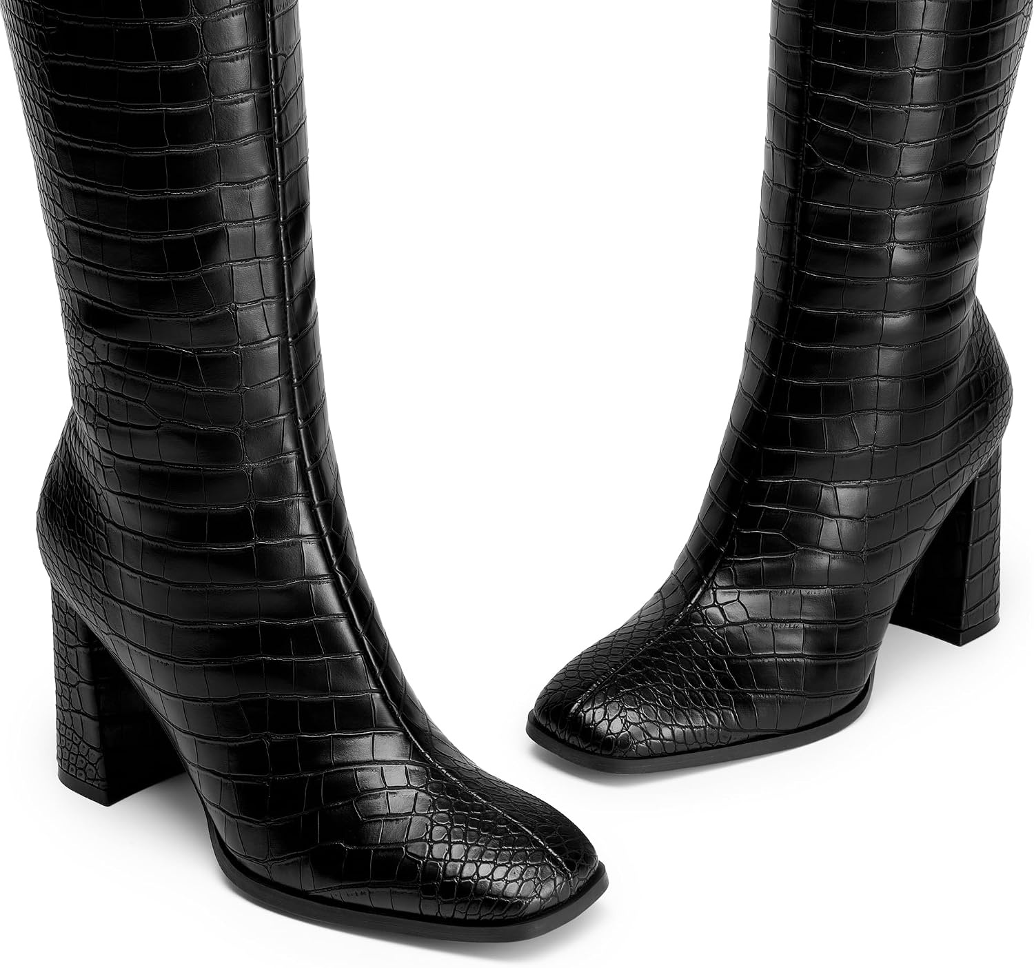 image:imageDREAM PAIRS Womens Knee High Square Toe Heel BootsBlackcroco