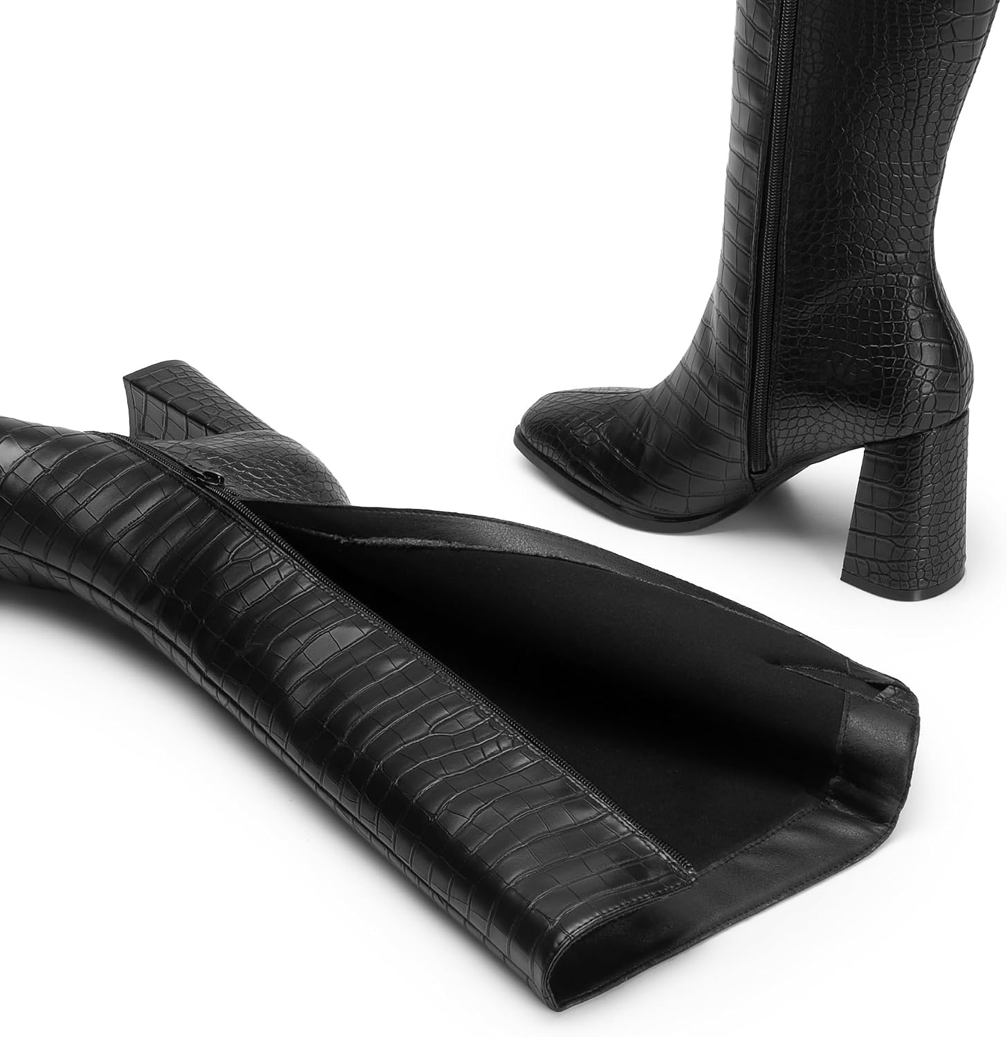 image:imageDREAM PAIRS Womens Knee High Square Toe Heel BootsBlackcroco