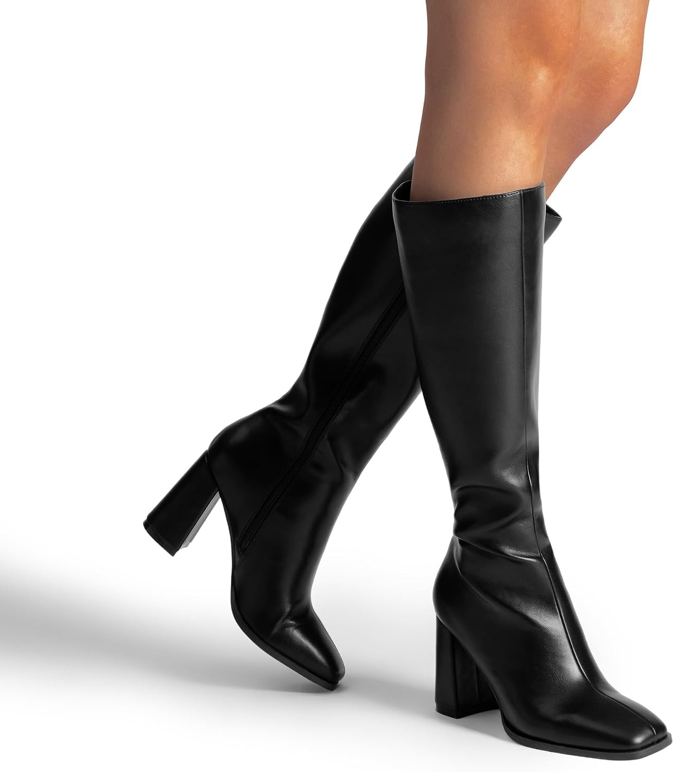 image:imageDREAM PAIRS Womens Knee High Square Toe Heel BootsBlackpu