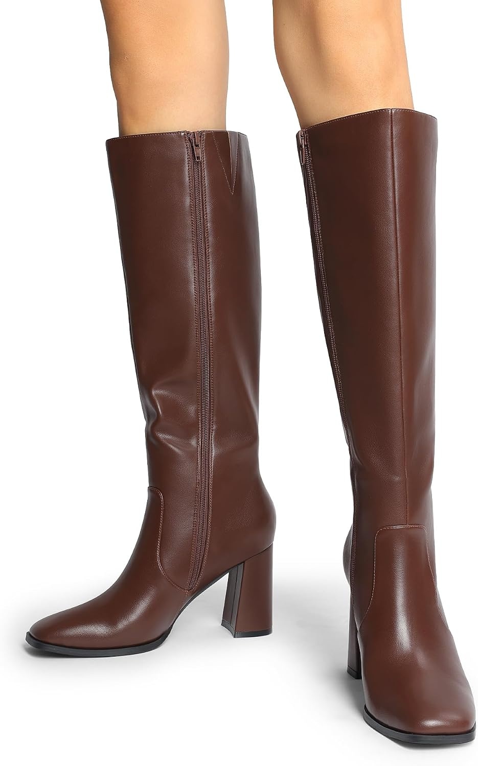 image:imageDREAM PAIRS Womens Knee High Square Toe Heel BootsBrown