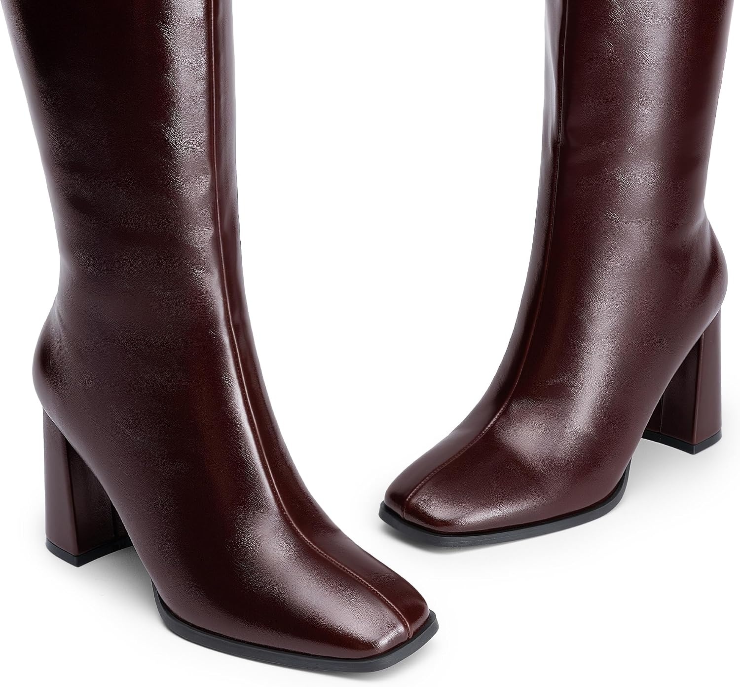 image:imageDREAM PAIRS Womens Knee High Square Toe Heel BootsBurgundy
