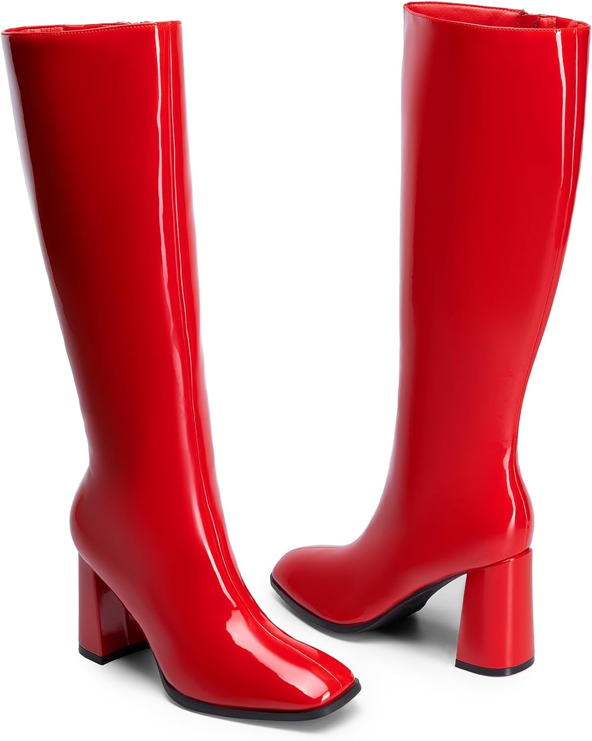 image:imageDREAM PAIRS Womens Knee High Square Toe Heel BootsRedpat