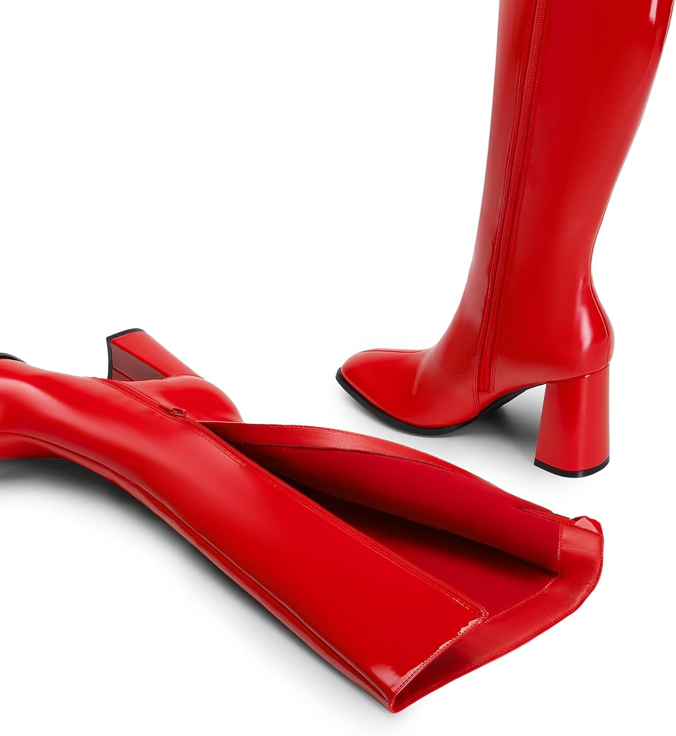 image:imageDREAM PAIRS Womens Knee High Square Toe Heel BootsRedpat