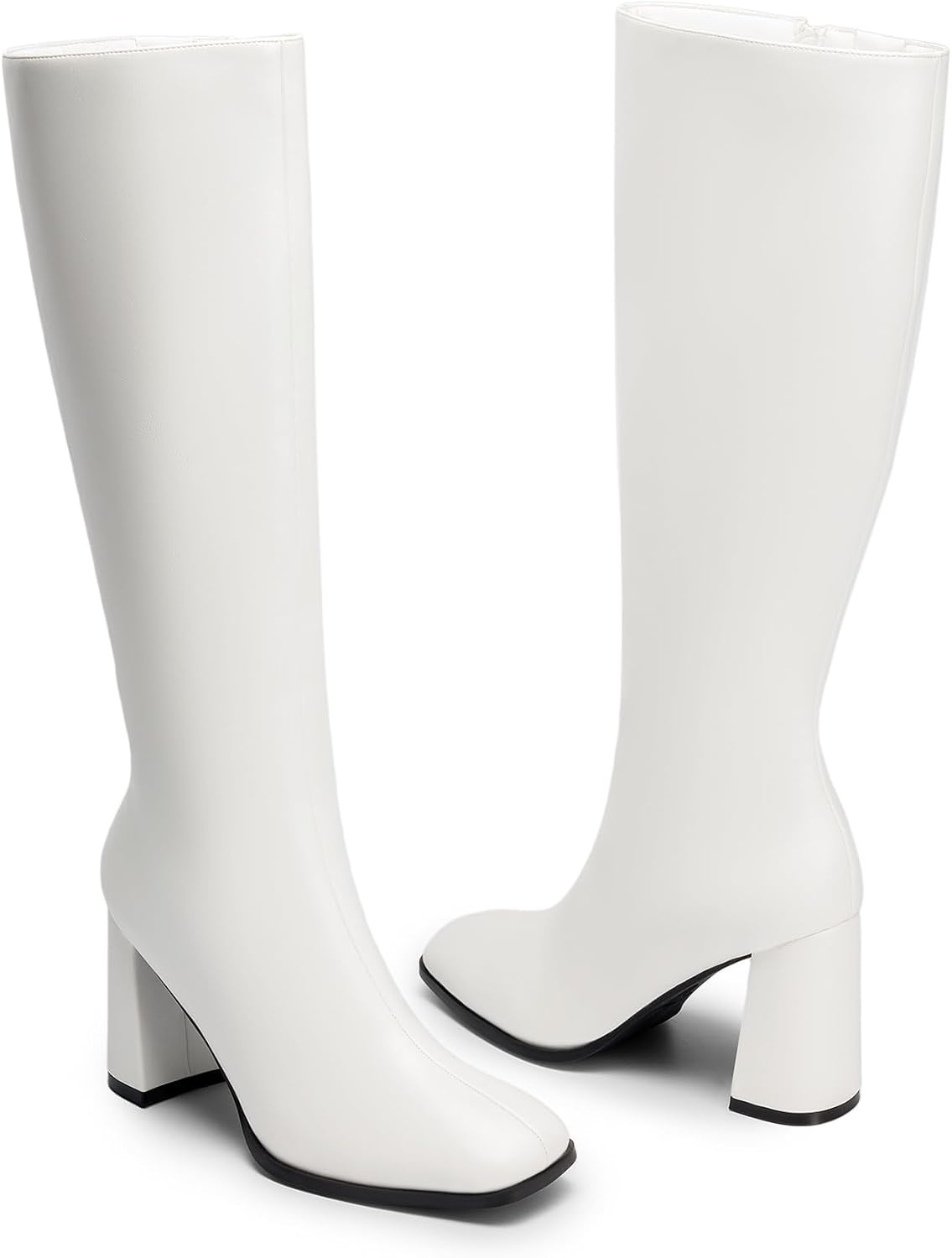 image:imageDREAM PAIRS Womens Knee High Square Toe Heel BootsWhitepu