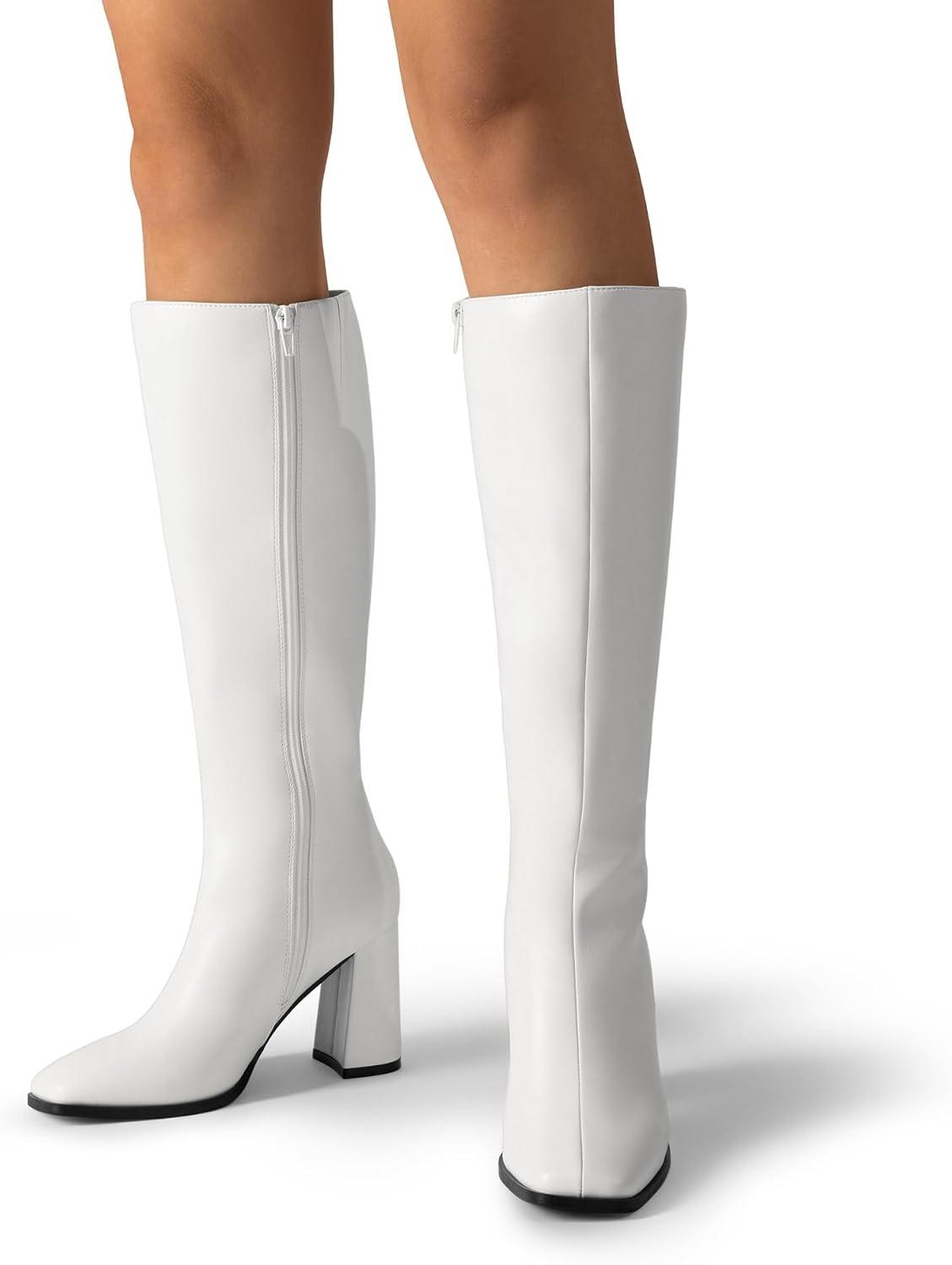 image:imageDREAM PAIRS Womens Knee High Square Toe Heel BootsWhitepu