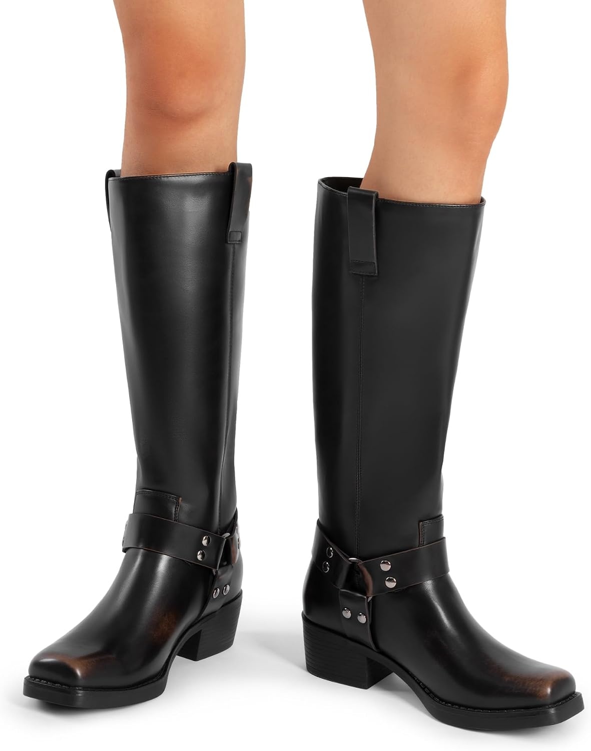 image:imageDREAM PAIRS Womens Motorcycle Knee High BootsBlackBrown