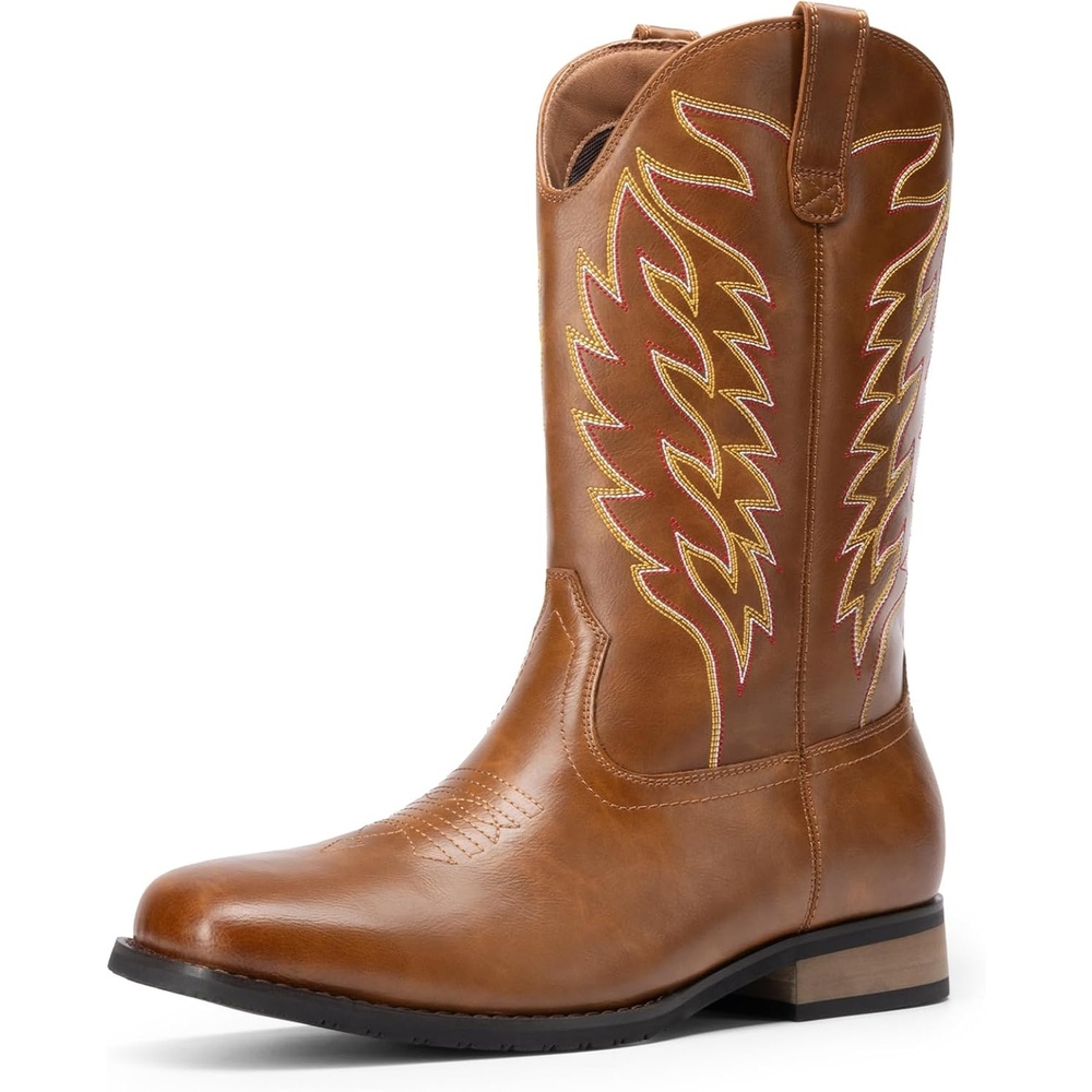 image:imageBruno Marc Cowboy Boots for Men Slip on Western Boots with Chic Embroidered Durable Short Retro Country Square Toe BootBrown