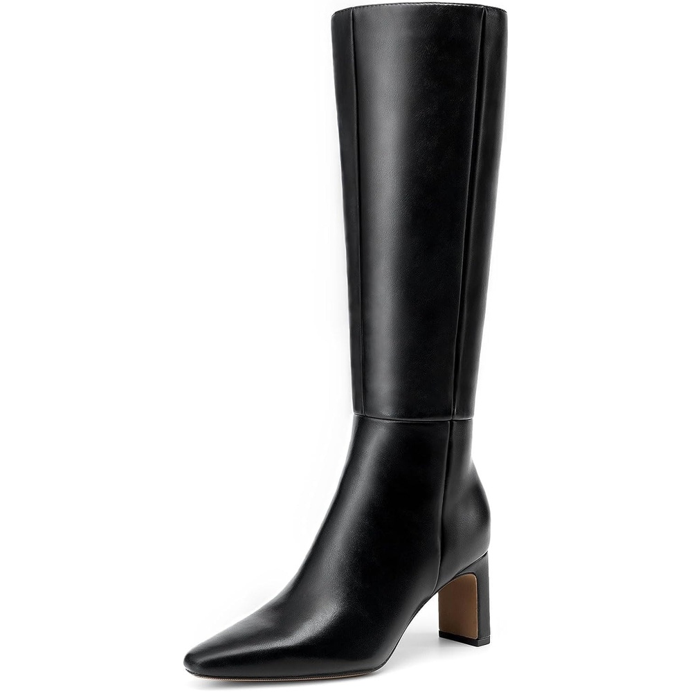image:imageDREAM PAIRS Chunky Heel Knee High Faux Leather BootsBlackpu