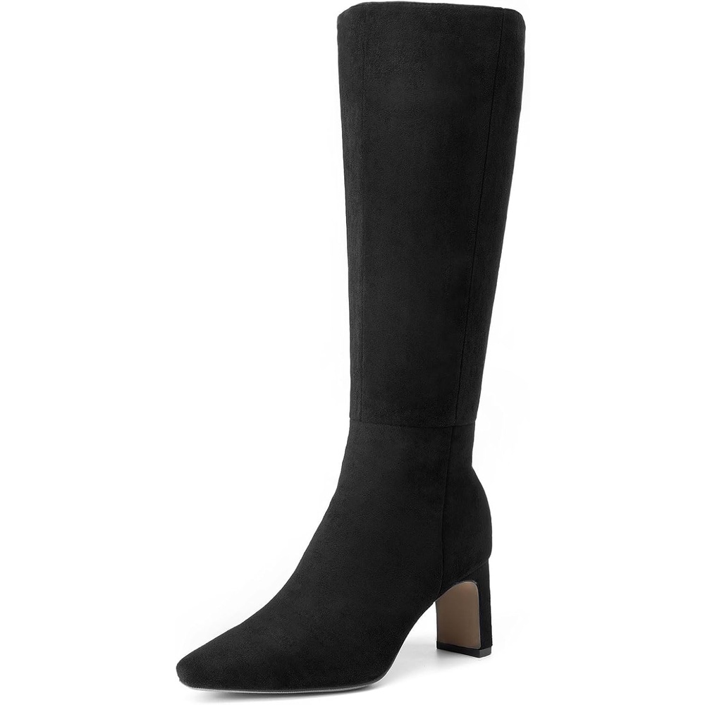 image:imageDREAM PAIRS Chunky Heel Knee High Faux Leather BootsBlacksuede