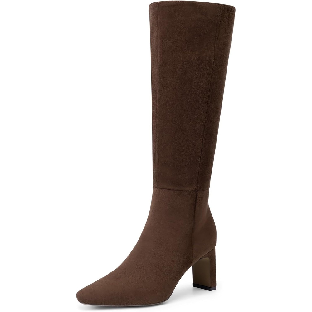 image:imageDREAM PAIRS Chunky Heel Knee High Faux Leather BootsBrownsuede