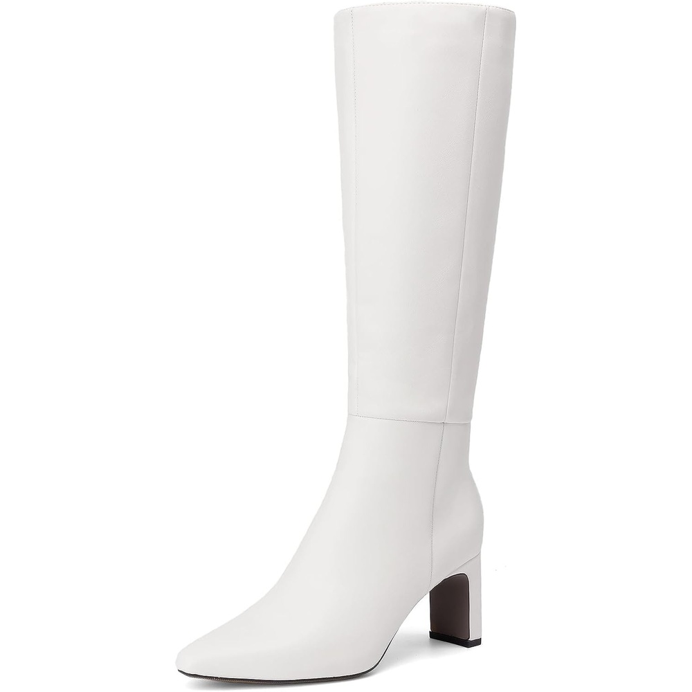 image:imageDREAM PAIRS Chunky Heel Knee High Faux Leather BootsWhite