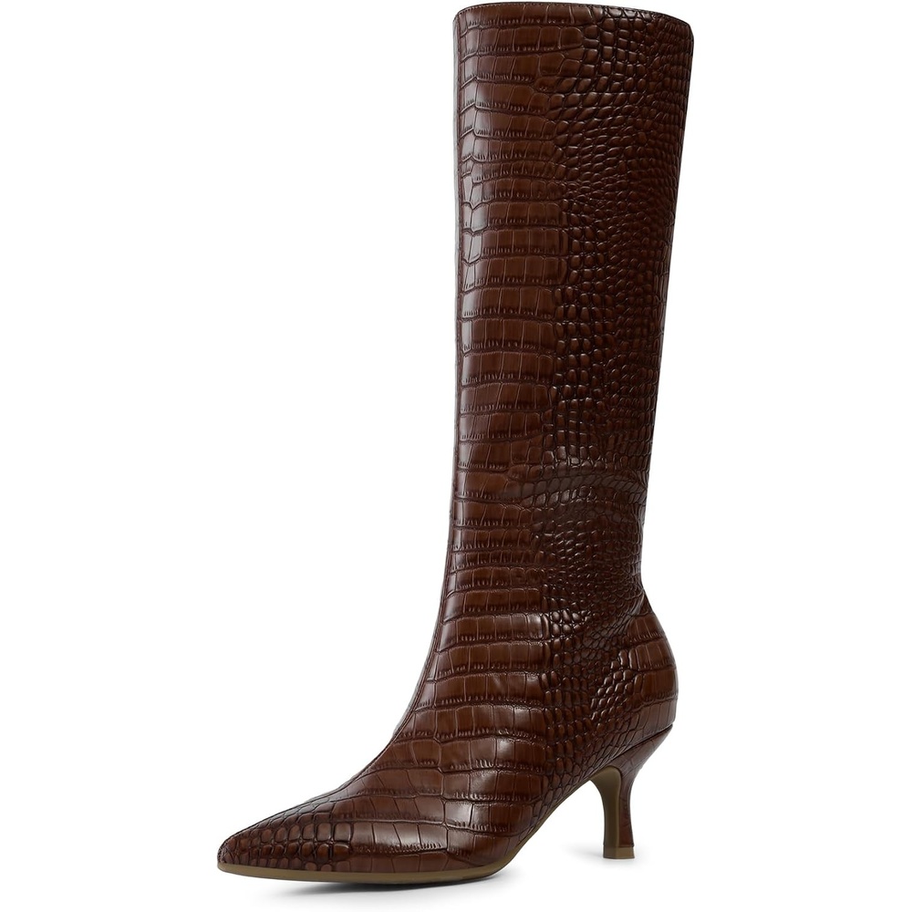 image:imageDREAM PAIRS Womens Kitten Heel Knee High BootsBrowncroco