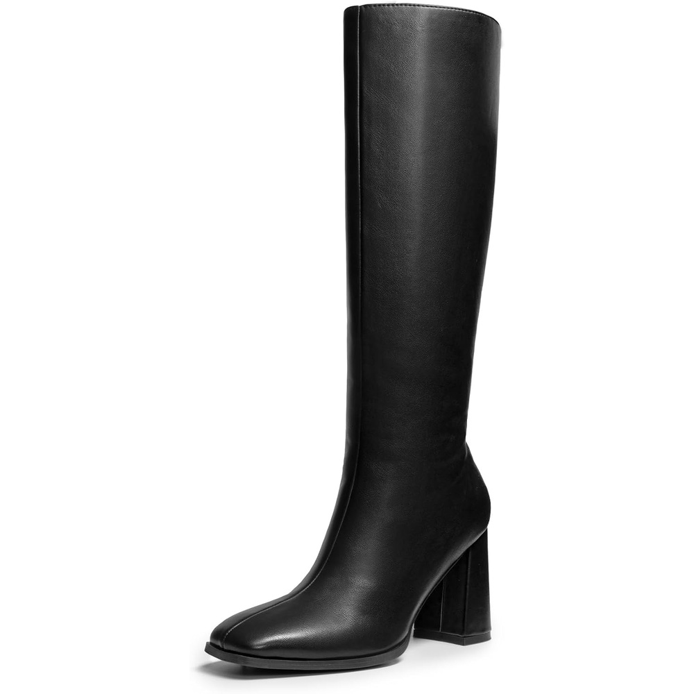 image:imageDREAM PAIRS Womens Knee High Square Toe Heel BootsBlackpu