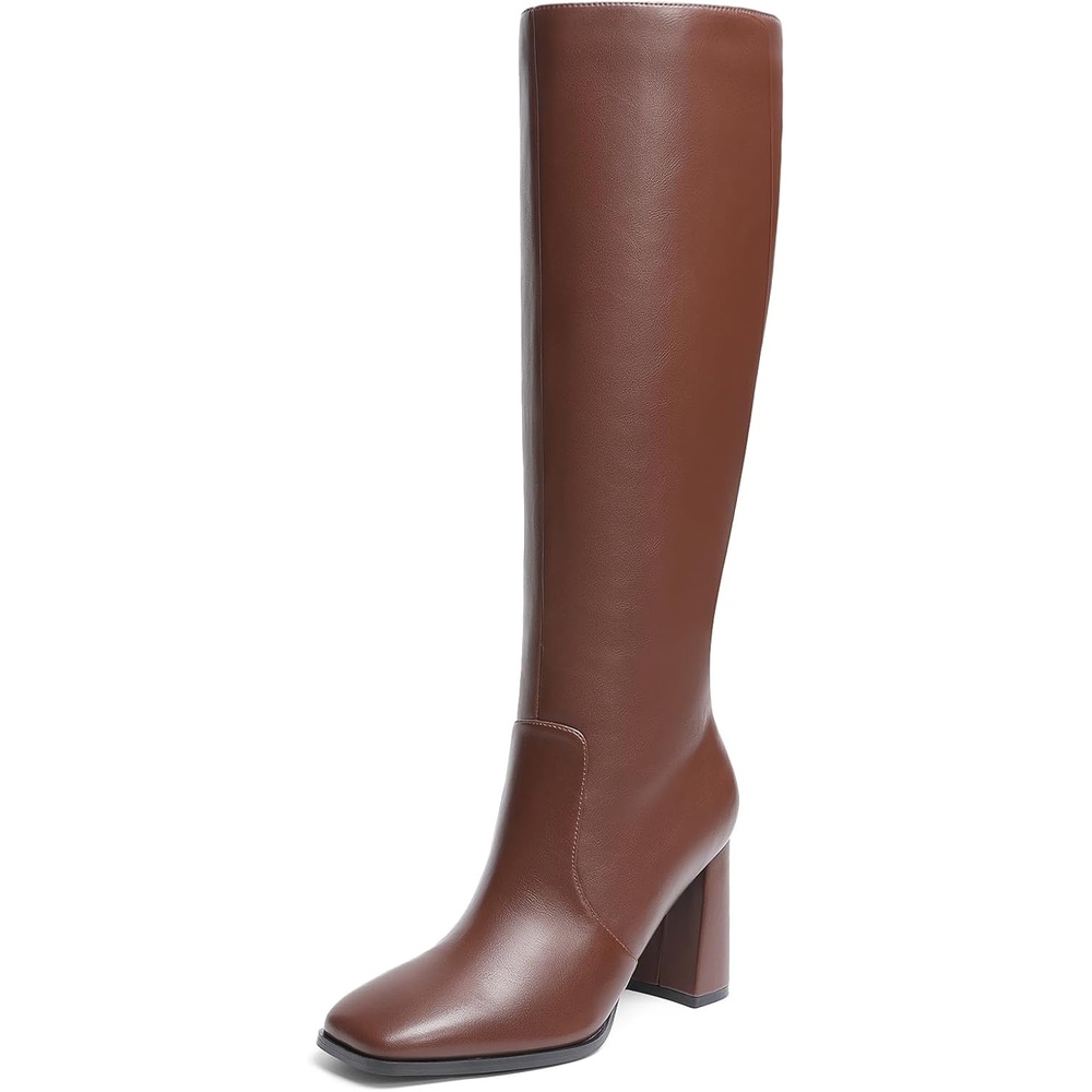 image:imageDREAM PAIRS Womens Knee High Square Toe Heel BootsBrown