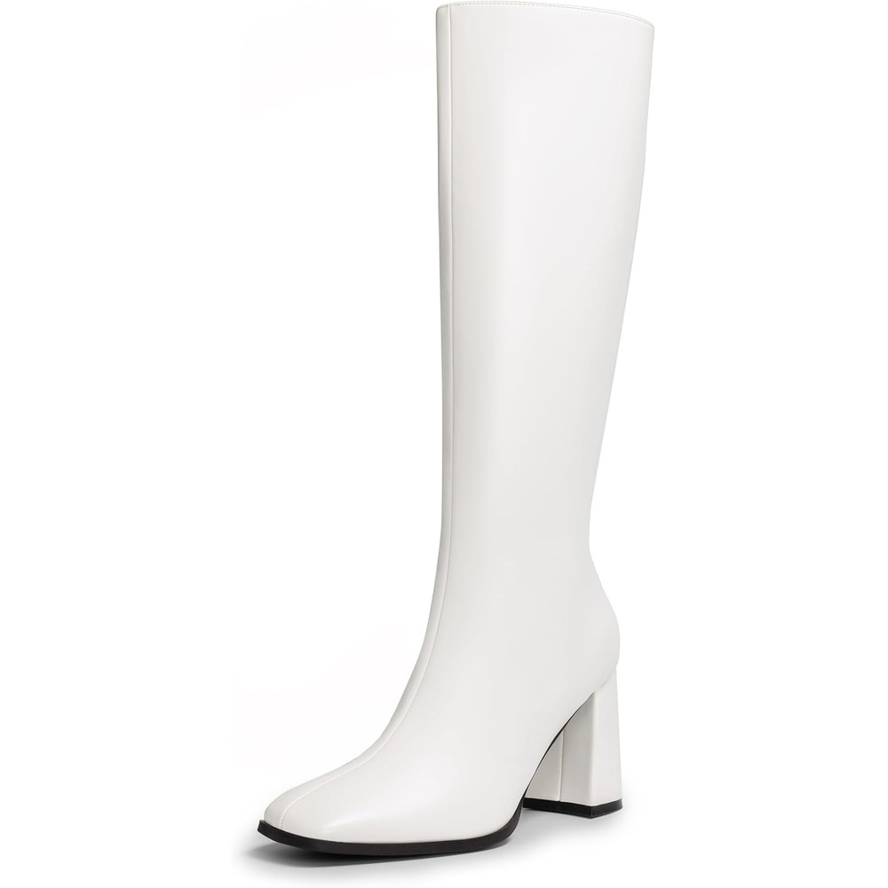 image:imageDREAM PAIRS Womens Knee High Square Toe Heel BootsWhitepu