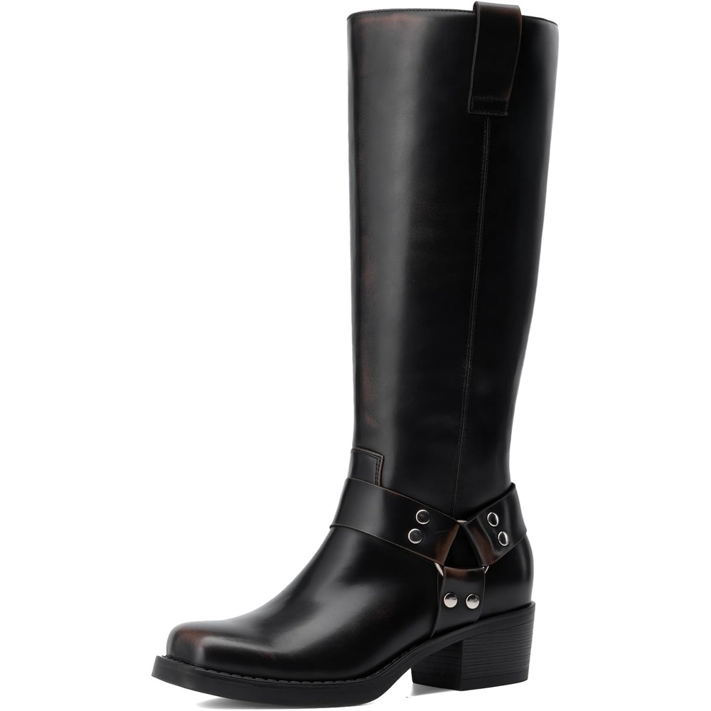 image:imageDREAM PAIRS Womens Motorcycle Knee High BootsBlackBrown