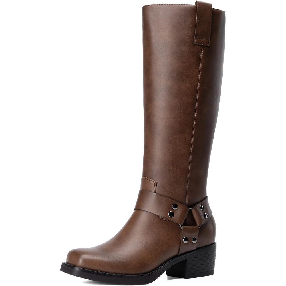 image:imageDREAM PAIRS Womens Motorcycle Knee High BootsTan