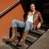 Bruno Marc Cowboy Boots for Men, Slip on Western Boots with Chic Embroidered Durable Short Retro Country Square Toe Boot(Coffee)