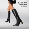 DREAM PAIRS Chunky Heel Knee High Faux Leather Boots(Black-pu)