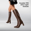 DREAM PAIRS Chunky Heel Knee High Faux Leather Boots(Brown-pu)