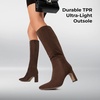 DREAM PAIRS Chunky Heel Knee High Faux Leather Boots(Brown-suede)