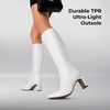 DREAM PAIRS Chunky Heel Knee High Faux Leather Boots(White)